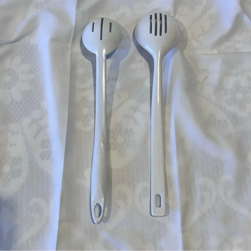 White Melamine Slotted Serving Spoon Set Kitchen Utensils Heat Resistant